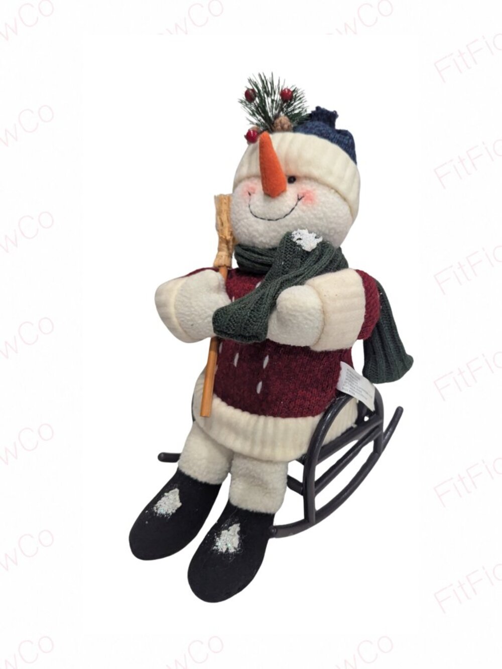 Christmas Snowman Rocking Chair Broom Rustic Holiday Decor 12"
